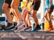 People getting ready to run, sneakers, running on road